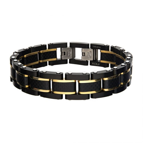 Black Carbon Fiber with Gold Plated Link Bracelet