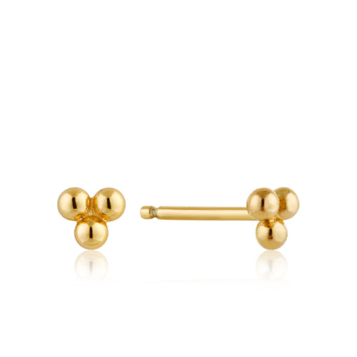 Gold Modern Triple Ball Stud Earrings