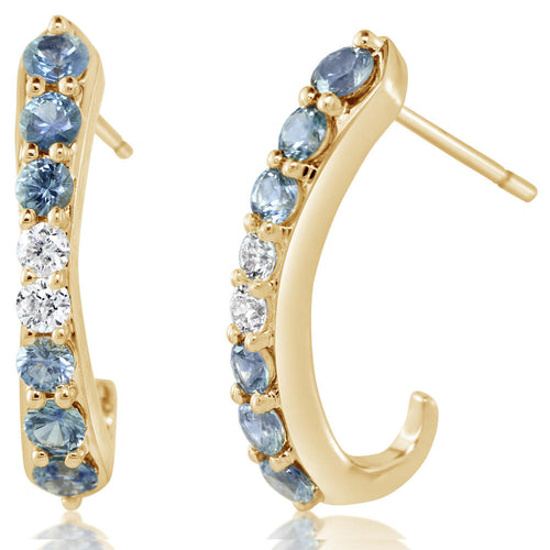 14K YELLOW GOLD MONTANA SAPPHIRE/DIAMOND EARRINGS