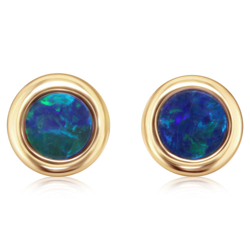 Australian Opal Doublet Earrings in Yellow Gold Frame