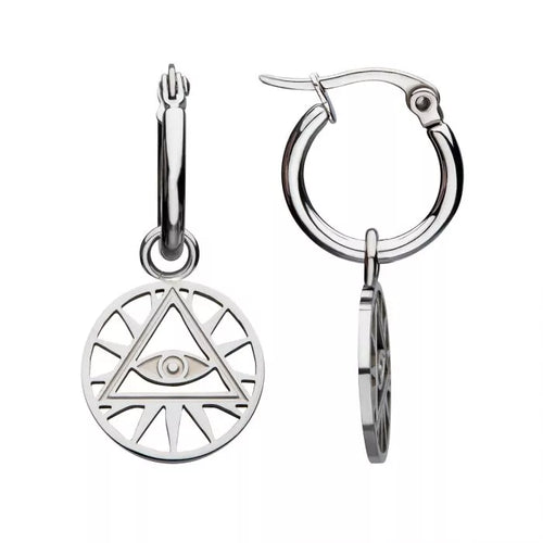 Stainless Steel Hoop Earrings with All-Seeing-Eye Charm