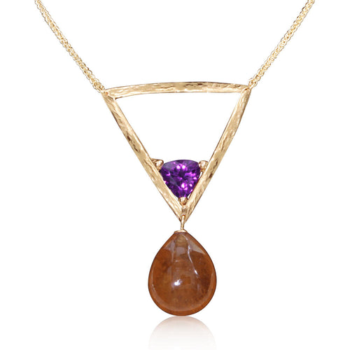 Mandarin Garnet & Purple Garnet Neckpiece in 14K Yellow Gold