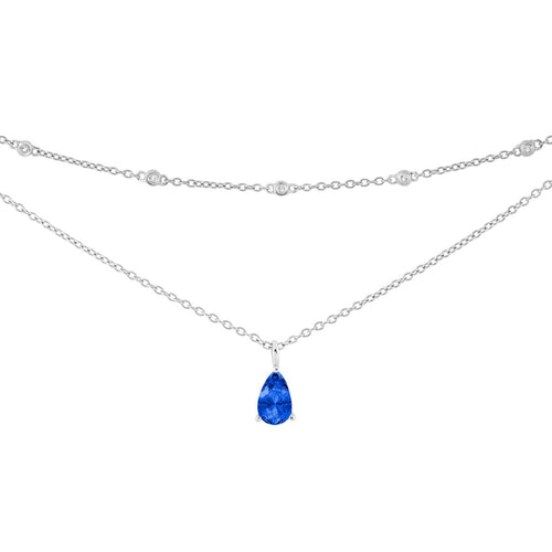 Sterling Silver Necklace with Created Blue Sapphire and White Topaz