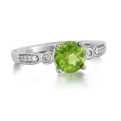 14K WHITE GOLD PERIDOT/DIAMOND RING