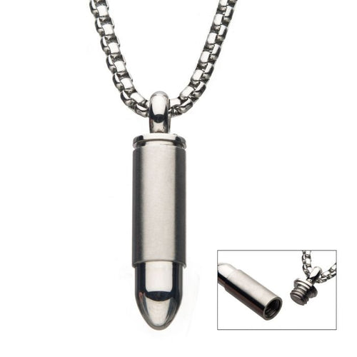 Stainless Steel Stash Bullet Pendant with Steel Box Chain