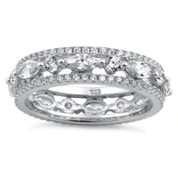 Sterling Silver Eternity Round and Marquise Clear CZ Ring