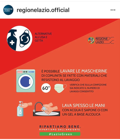 Regione Lazio Official page sensibilizzare verso uso di mascherine riutilizzabili che tutelino l'ambiente
