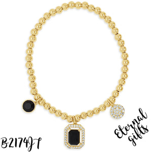 Black Square Pendant Yellow Gold Beaded Bracelet - Absolute Jewellery