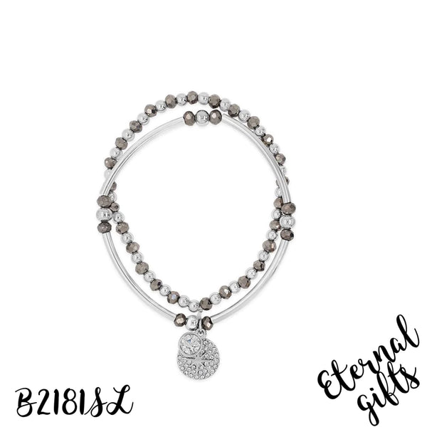 North Star Pendant Beaded Bracelet Set Of 2, Silver B2181SL- Absolute Jewellery