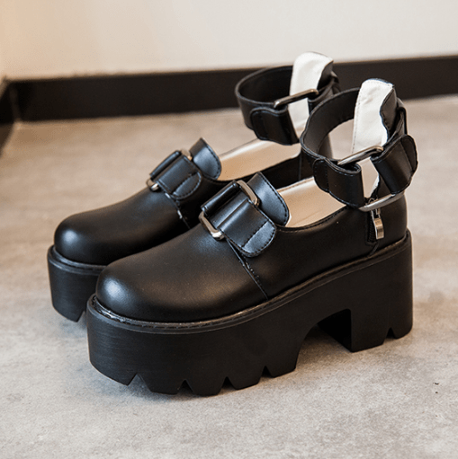 cairo black lycra buckle platform ankle boots