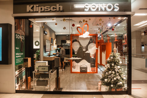 TC Acoustic Showroom Christmas 2020 Window Display The Adelphi Sonos Klipsch Marshall Urbanears adidas lifestyle concept art