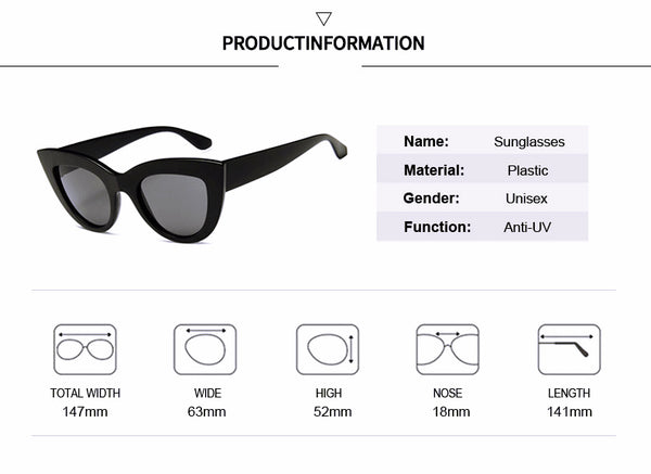 Black Cat Eye Fashion Sunglasses Woman UV400 Product Parameters From Drestiny