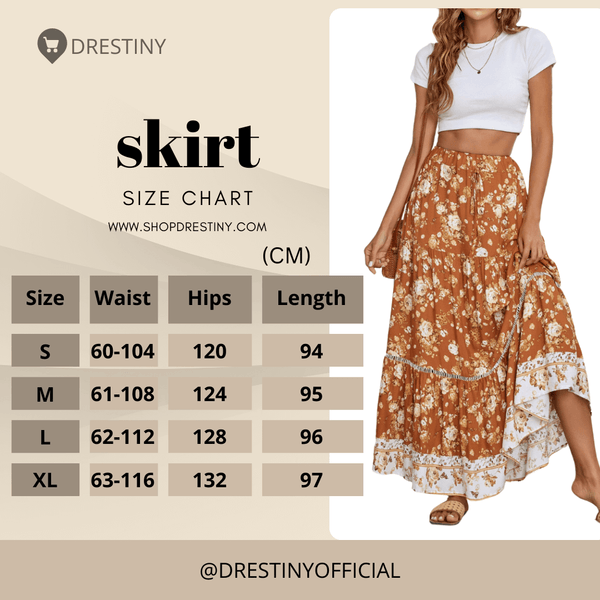 Boho Retro Floral Print Skirts Size Guide at Drestiny - Find Your Style Destiny