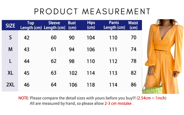 Elegant 2 Piece Crop Top & Wide Leg Pants Set For Women Size Guide For Women