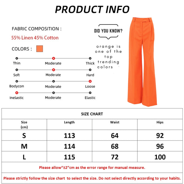 Elegant Orange High Waist Pleated Wide Leg Pants