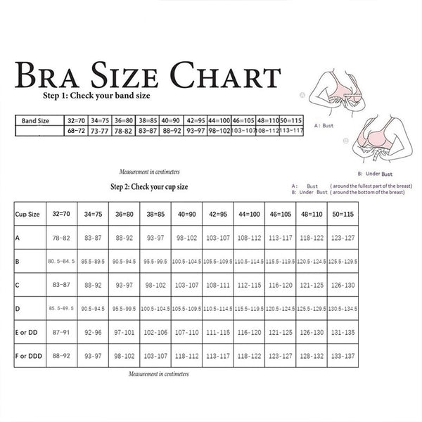 Lace Front Closure Plus Size Push-Up Bra Size Guide