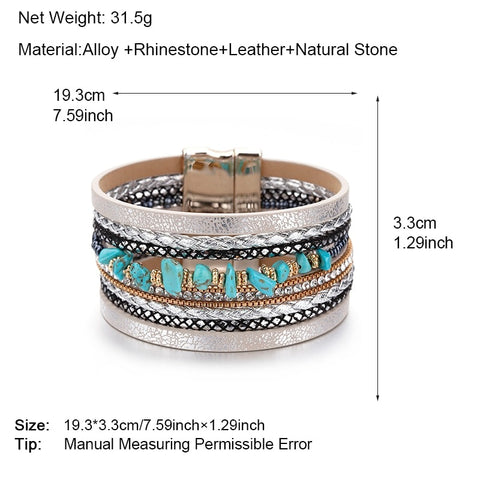 Blue Natural Stone Leather Bracelets For Women Size Parameters
