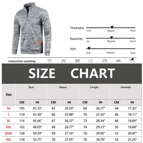 Half Zipper Pullover For Men Size Guide