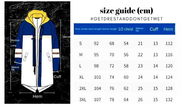 Long Raincoat Size Guide at Drestiny