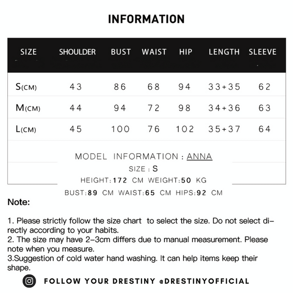 Matching Sets Size Guide at Drestiny