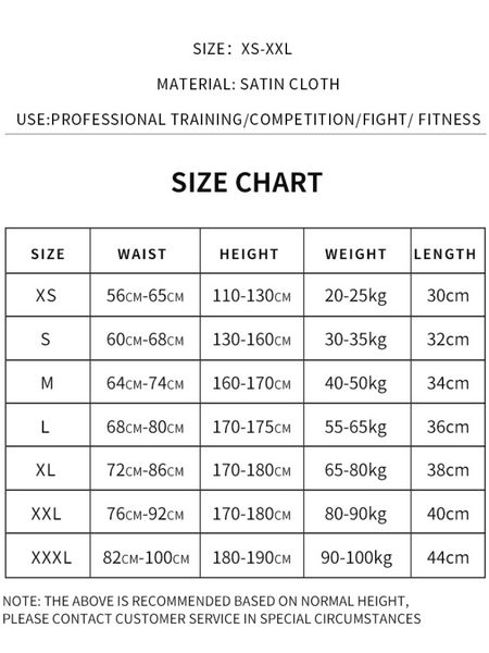 Muay Thai Boxing Shorts - MMA Shorts Size Guide From Drestiny