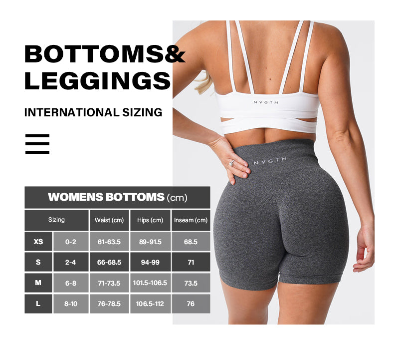 Seamless Pro Shorts International Size Chart