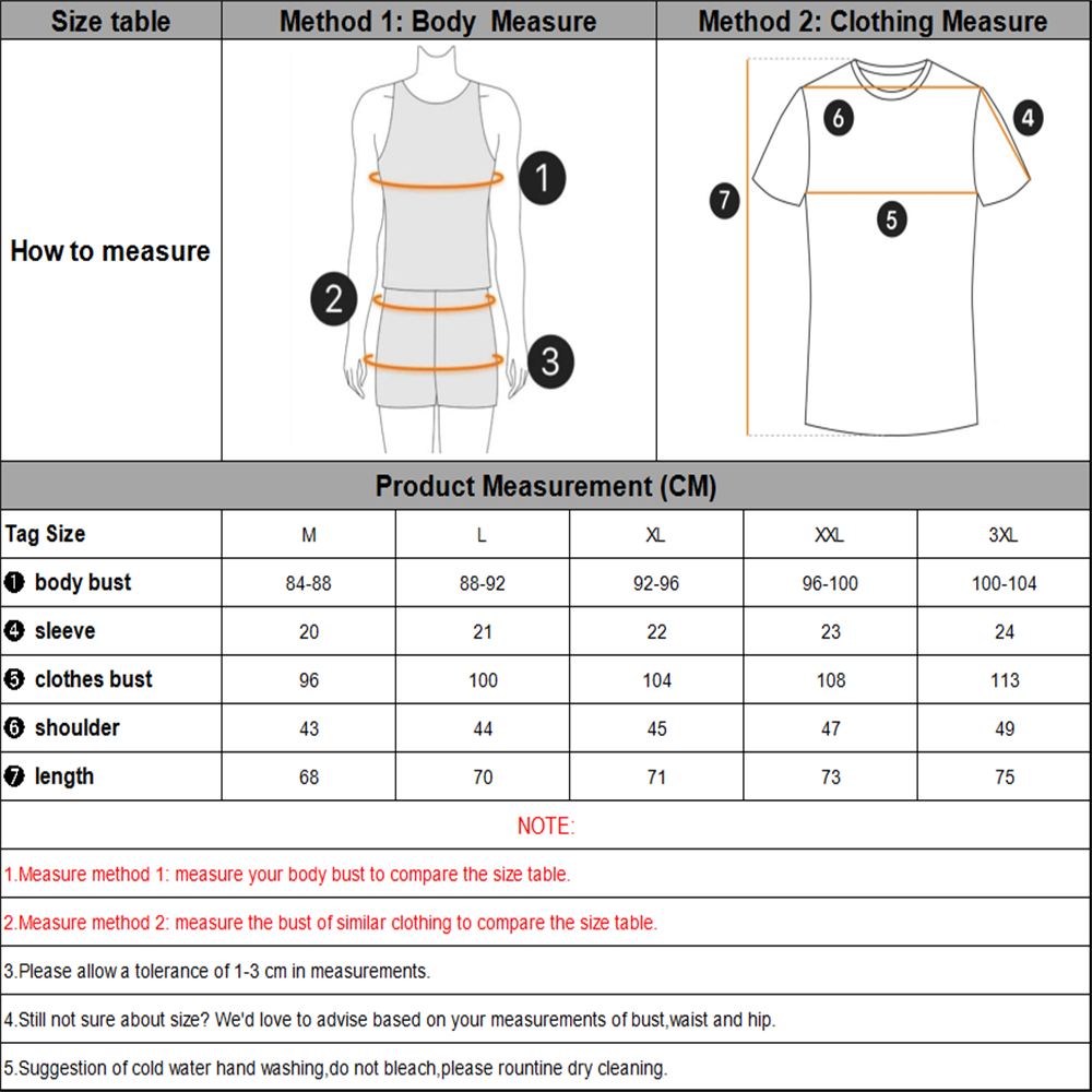 Casual O-neck T-Shirt Men Size Guide