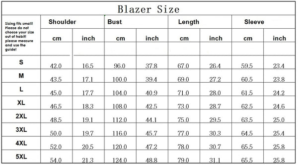 Men's Shiny One Button Gradient Blazers Size Guide