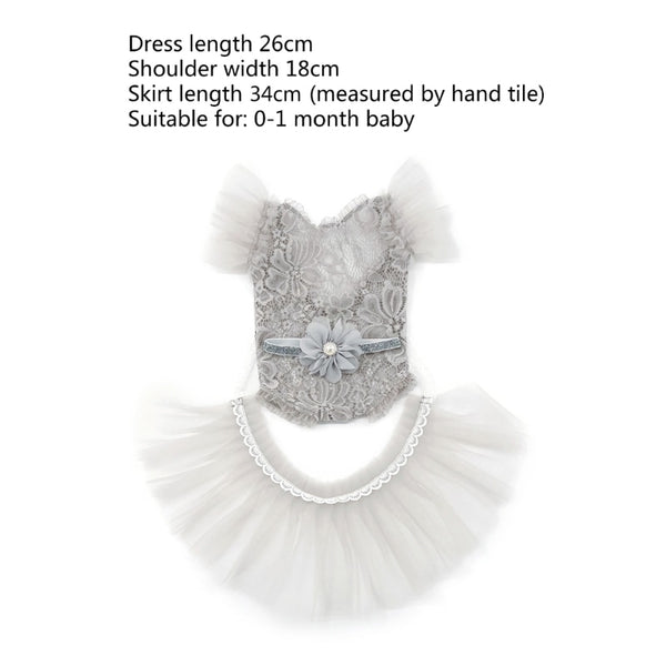 3Pcs Newborn Photography Baby Girl Lace Set Size Info at Drestiny