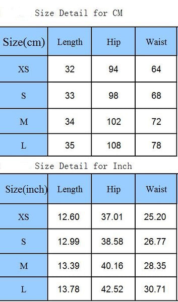 Women's Solid Color Asymmetrical Slim Shorts Skirts Size Guide