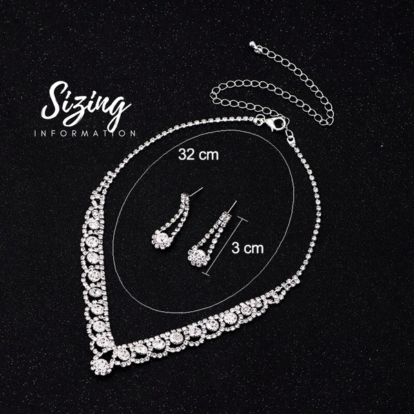 Silver Rhinestone Crystal Bridal Jewelry Sets for Women Sizing Information