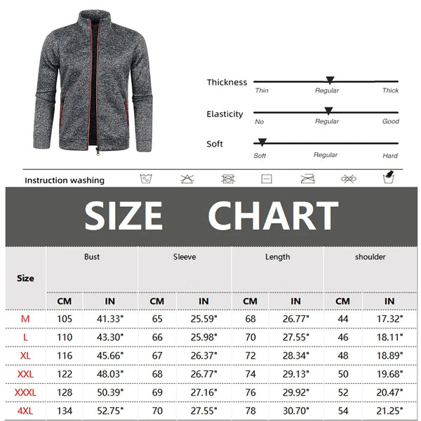 Stand Collar Zipper Cardigan For Men Size Guide