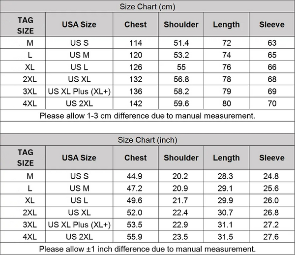 Men's Winter Jacket Size Guide