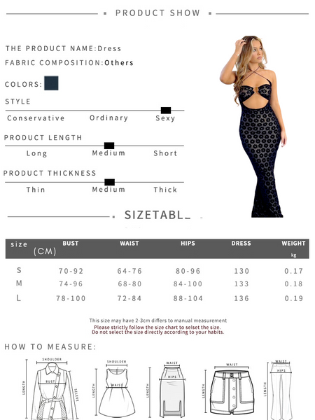 Black Halter Maxi Dress Size Guide