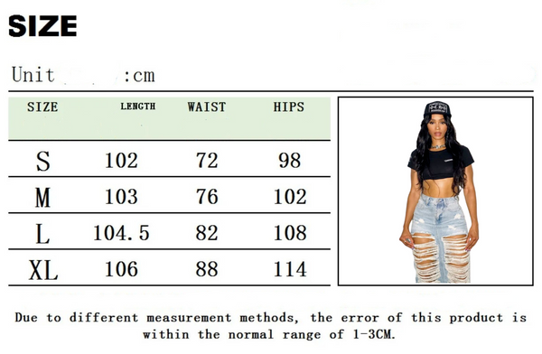 Ripped Denim Skirt Size Guide