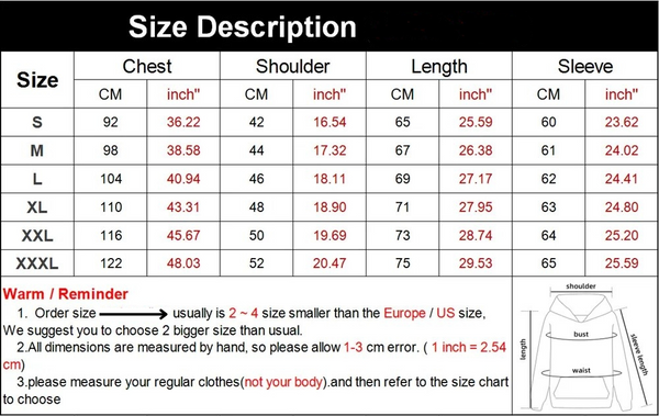 Men's Sweatshirt Size Guide