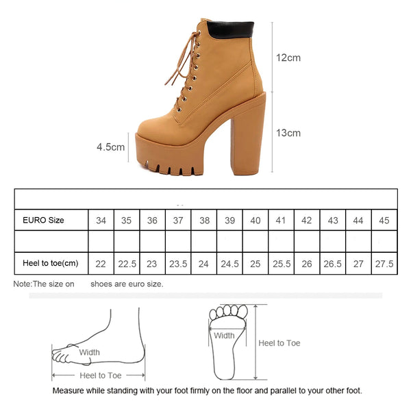 Women's Chunky Heeled Short Boots Size Guide