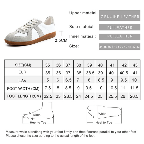 Women's Spring White Leather Sneakers Size Guide