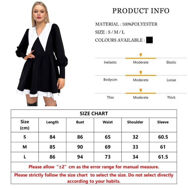 Doll Collar Black Dress For Women Size Guide