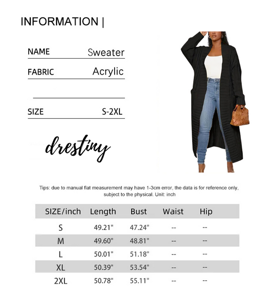 Knit Cardigan With Pockets Size Guide at Drestiny