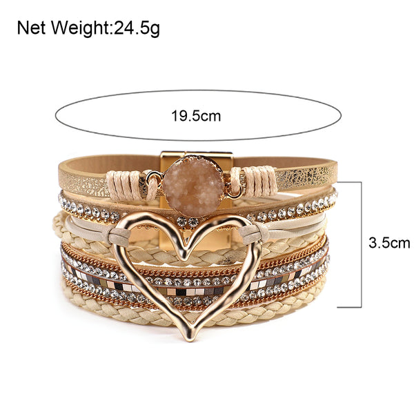 Women's Leather Hollow Heart Charm Bracelets Size Guide