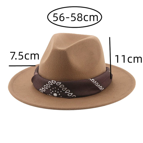 Fedora Hat With Decorative Bandana - Hat Size Dimensions