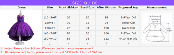 Party Dresses For Girls Size Guide