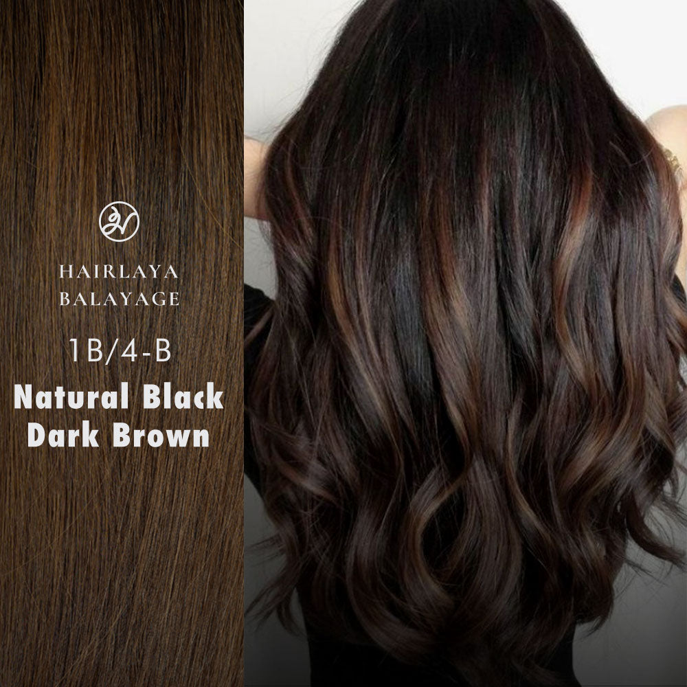 #1B/4-B Natural Black/Dark Brown balayage hand-tied hair extensions