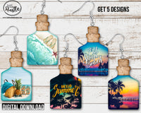Summer Potion Bottle Earring Sublimation Design Png - 5 Bundle Beach Bottles Digital Download- Summer Files- Tropical Paradise Png - Flip Flops