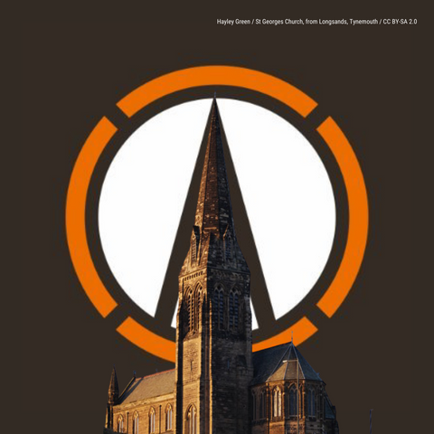 St Georges Church spire, overlayed on the Après compass symbol