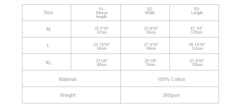 Size Chart For Terry Cloth Spa Robe