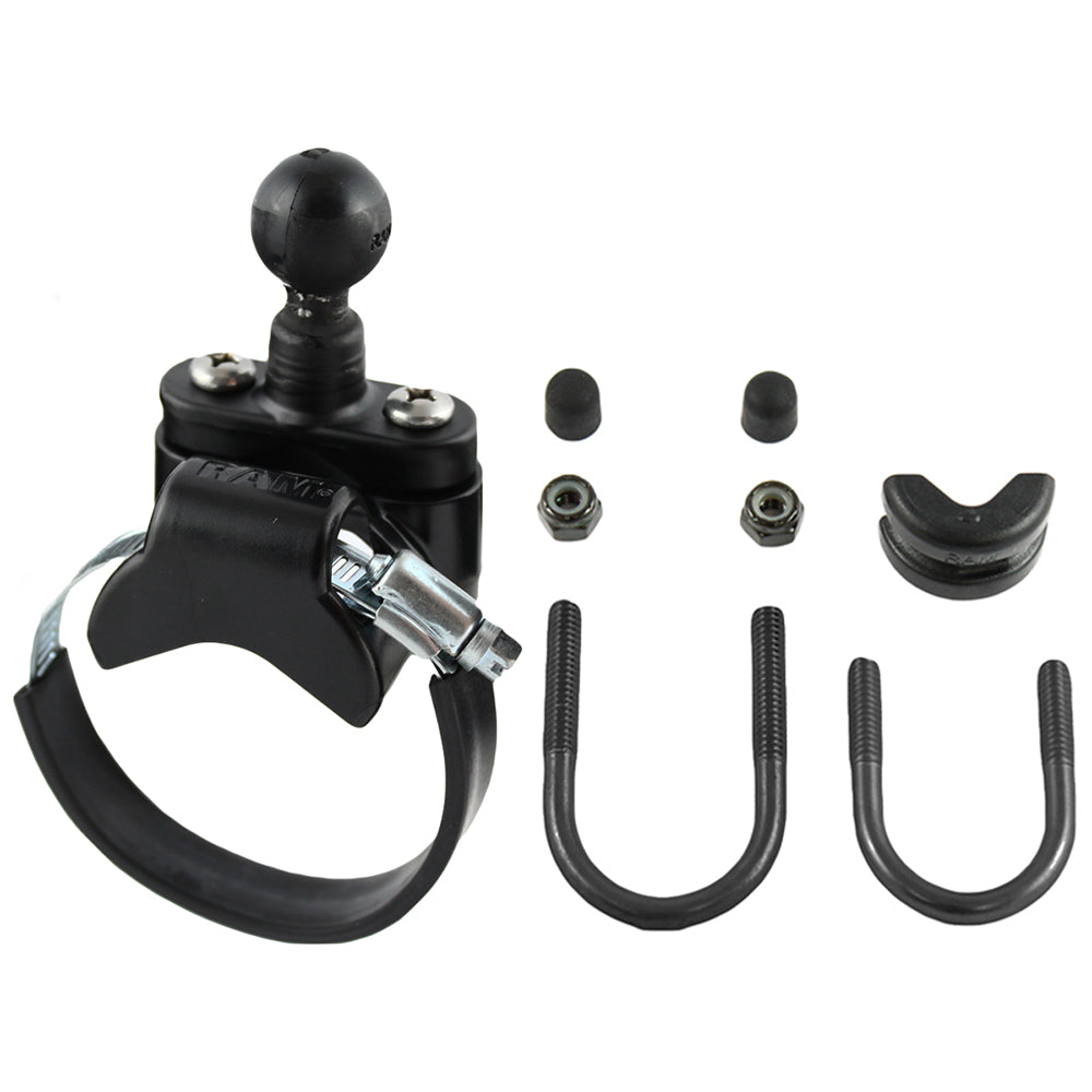 RAM Mount Rail Base with Zinc Coated U-Bolt ATV/UTV Strap and 1" Ball for Rails up to 3.15" Diameter