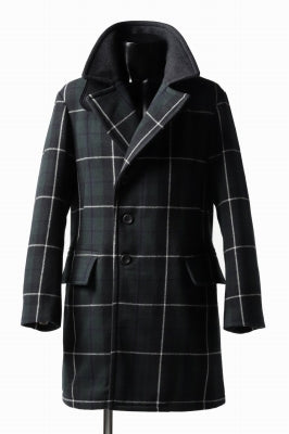 sus-sous great coat / wool cashmere twill blackwatch