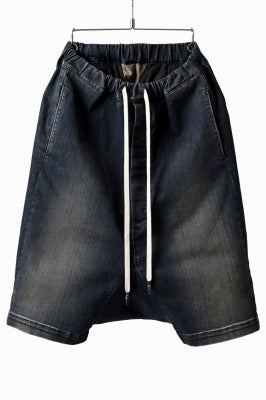 ISAMU KATAYAMA BACKLASH SARROUEL DENIM SHORTS / EXTREME STRETCH DIRTY